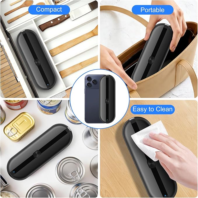 Electric Can Opener, Automatic Hands-Free Can Opener with Smooth Edge, One-Touch Operation USB Rechargeable, for Seniors, Arthritis Sufferers, Kitchen and Camping Use, Replaceable Blade (Black)