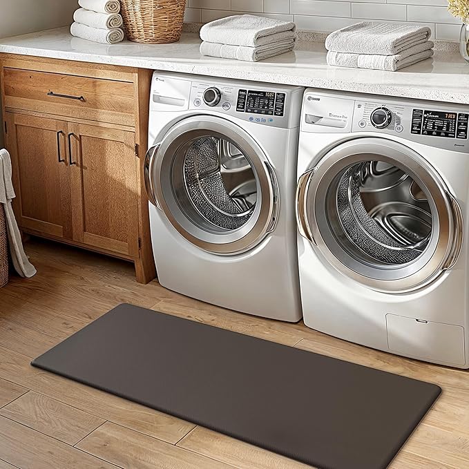 GENIMO Kitchen Mats for Floor 2PCs, Washable Anti Fatigue Mat for Cushioned, 17.3"x47"+17.3"x30", Waterproof Kitchen Rugs, Non Slip Comfort Standing Mat Rug for Home, Sink, Laundry, Chocolate Brown