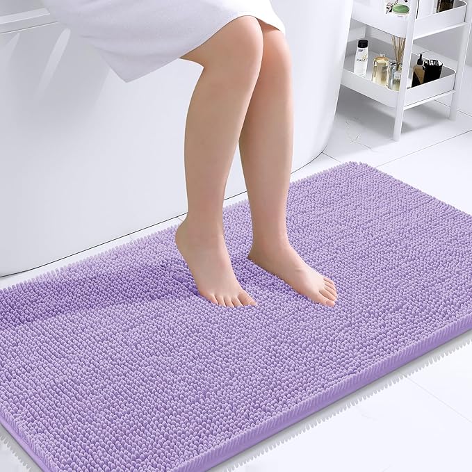 OLANLY Large Bathroom Rugs 40x24, Extra Soft Absorbent Chenille Bath Rugs, Rubber Backing Quick Dry, Machine Washable Bath Mats for Bathroom Floor, Tub and Shower, Home Decor Accessories, Lavender