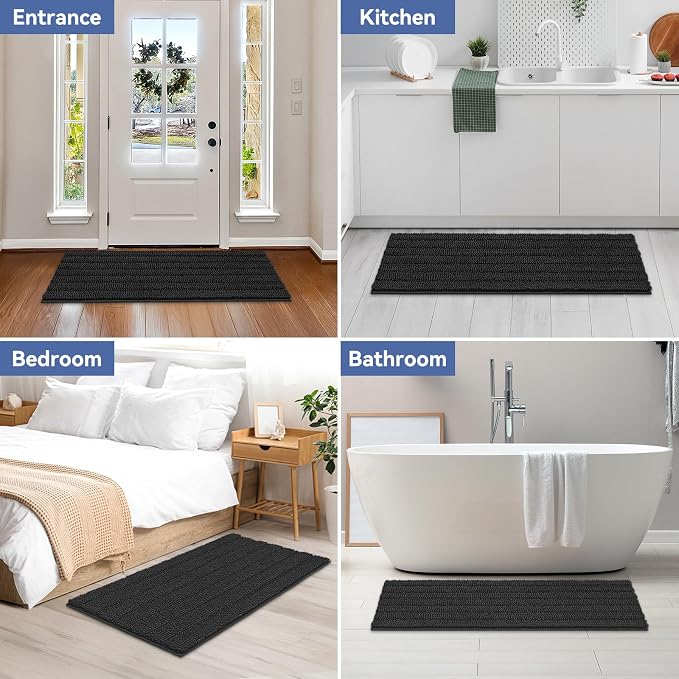 Bcoimo Long Bathroom Rug, Chenille Bath Runner with High Low Pile Design, Soft Absorbent Non Slip Bath Mat, Machine Washable Quick Dry Rug for Shower, Tub, Sink and Vanity