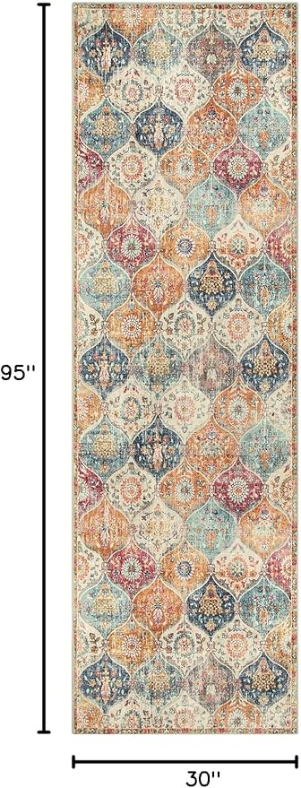 Lahome Moroccan Hallway Runner Rug, 2'5''x8' Ultra-Thin Washable Runners for Hallways Kitchen, Oriental Laundry Room Rug Non-Slip Carpet for Entryway Bedroom Bathroom Elise, Cream/Multi