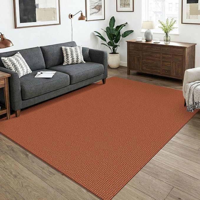 KOZYFLY Orange Washable 5x7 Living Room Rug, Non Slip Woven Area Rugs, Braided Floor Carpet for Entryway, Kitchen, Bedroom, Dining Room, Office, Cotton Rug Indoor Decor, Burnt Orange/Tan