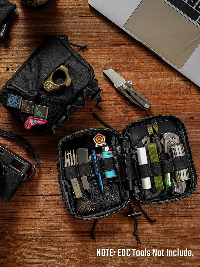 TACTICAL GEEK Block E4.0 EDC Compact Waist Pouch, Utility Pocket Organizer with Elastic Cord, Nylon Dual-Directional Zippers Tool Pouch, Multi-Purpose Small Gadget Organization for Daily Carry(Black)