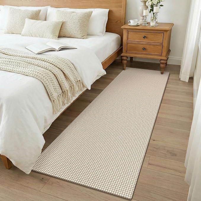 KOZYFLY Runners for Hallways 2x7 ft Washable Kitchen Runner Non Slip Rubber Backed Hall Runners Cotton Entryway Runner Rugs for Indoor Backdoor Bedroom Kitchen, Ivory/Camel/Brown