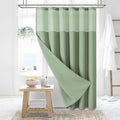 Dynamene Fabric Shower Curtain with Snap in Liner, Sage Green Waffle Hotel Shower Curtains for Bathroom, Washable Waterproof Cloth Shower Curtain Liner Set with Plastic Hook, Mesh Top Window, 72x72