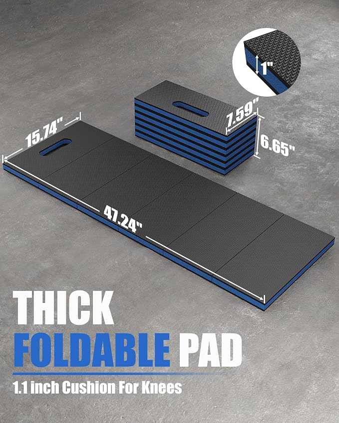 Foldable EVA Utility Mat with Handle, Heavy Duty Mechanic Mat for Kneeling, Workouts, Garages, Gardening, Camping, Picnics, Outdoor Adventures and Home Gyms, Blue