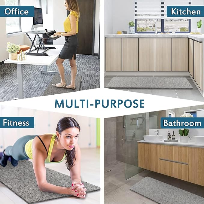 godehone Shower Mats Non Slip Without Suction Cups, PVC Loofah Bathroom Mats, Loofah Mats for Shower and Bathroom, Quick Drying, 17.1× 59 Inch, Grey