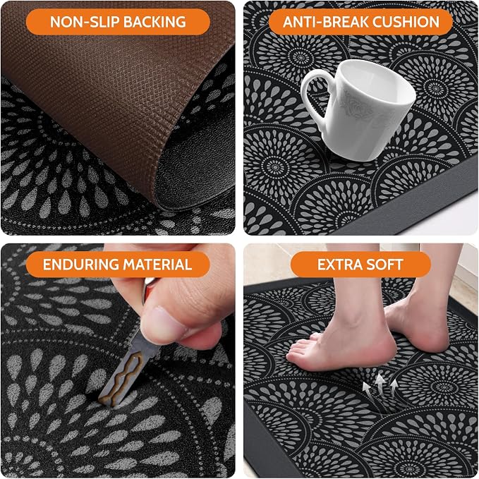 Mattitude Kitchen Mat, 17.3x60in Heavy Duty Ergonomic Comfort Foam Standing Desk Mat, Waterproof Non-Slip Standing Mats and Rugs for Kitchen, Office, Laundry, Black