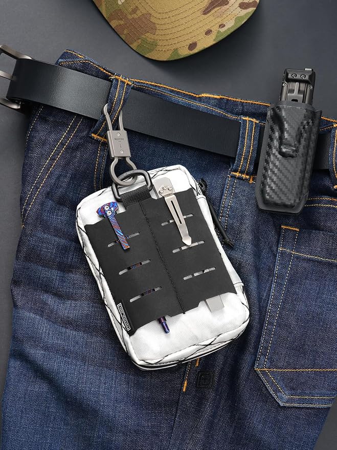 TACTICAL GEEK Block E2.0 EDC Compact Waist Pocket Pouch, Multi-Purpose Molle EDC Pouch Gadget Organizer, Multi-Purpose Molle Tool Pouch for Multitools, Nylon Daily Utility Tool Organizer Bag White