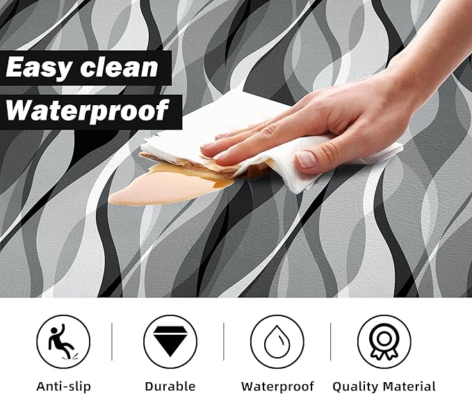 weesire Kitchen Mats for Floor Modern Abstract Kitchen Rugs Grey Stripe Anti Fatigue Kitchen Mats Waterproof Floor Mats Cushioned Non-Skid Standing Mats for Kitchen, Set of 2,17.3 x 28+17.3 x 47