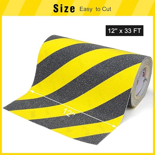 S&X Black/Yellow Anti Slip Tape 12" x 33 FT, Heavy-Duty Grip Tape for Stairs Outdoor Waterproof Safety Non Skid Roll High Traction Non Slip Treads with Hard-Wearing Surface
