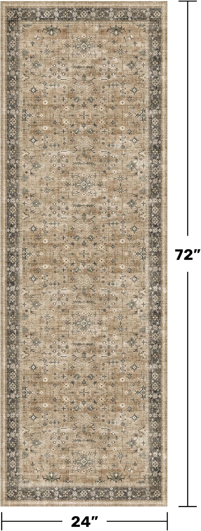 Natural Sage Taupe 2x6 Entryway Runner Rug, Kitchen Floor Mat for Indoor Entrance and Bathroom, Washable Vintage Earthy Decor, Non-Slip Stain Resistant Low-Pile Throw Rug