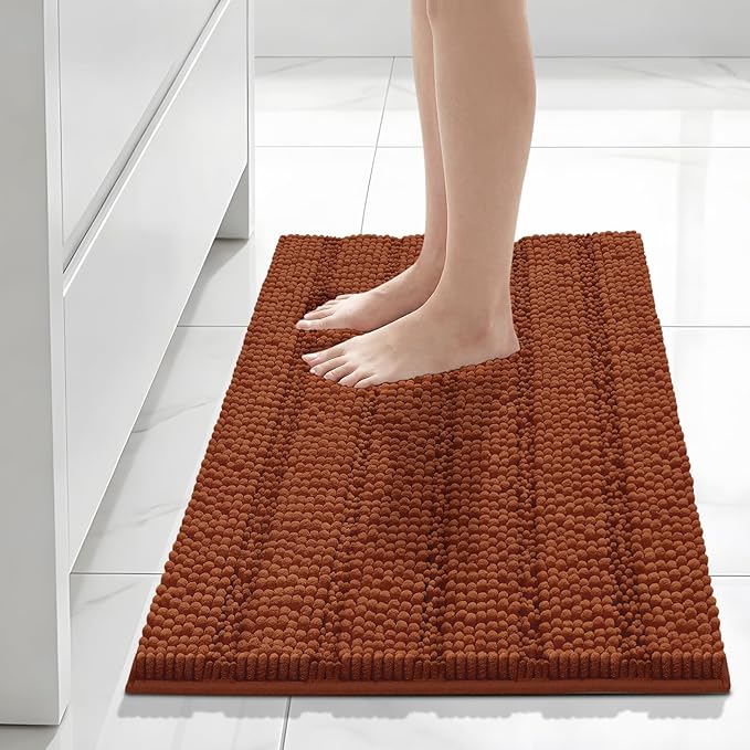 Bcoimo 30"×20" Chenille Bath Mat – Non-Slip with Backing Bath Rug Ultra-Absorbent and Machine Washable Bathroom Mat Quick-Dry Design. Ideal for Bathroom and Tub Areas