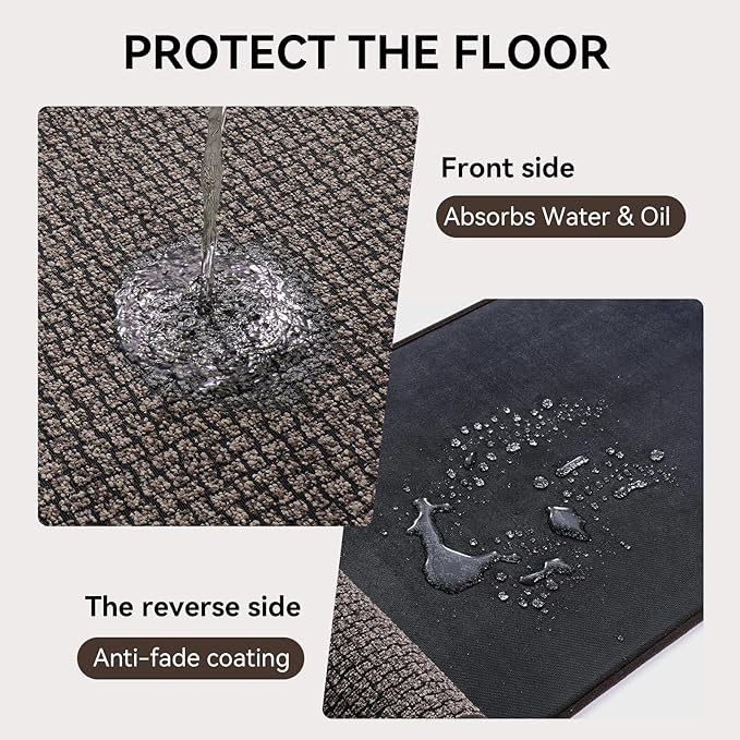 Kitchen Mats For Floor, Super Absorbent Kitchen Rugs Non Slip Washable, Rubber Backing Soft Braided Standing Kitchen Sink Mat Kitchen Runner Rug, Front of Sink, Easy Clean, Dark Brown 17"x47"