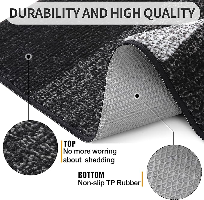 Kitinjoy Indoor Outdoor Door Mat, 40x24 Non-Slip Absorbent Dirt Trapper, Low-Profile Washable Inside Entrance Front Floor Mat, Sturdy Soft Entry Doormats for Entryway, Black