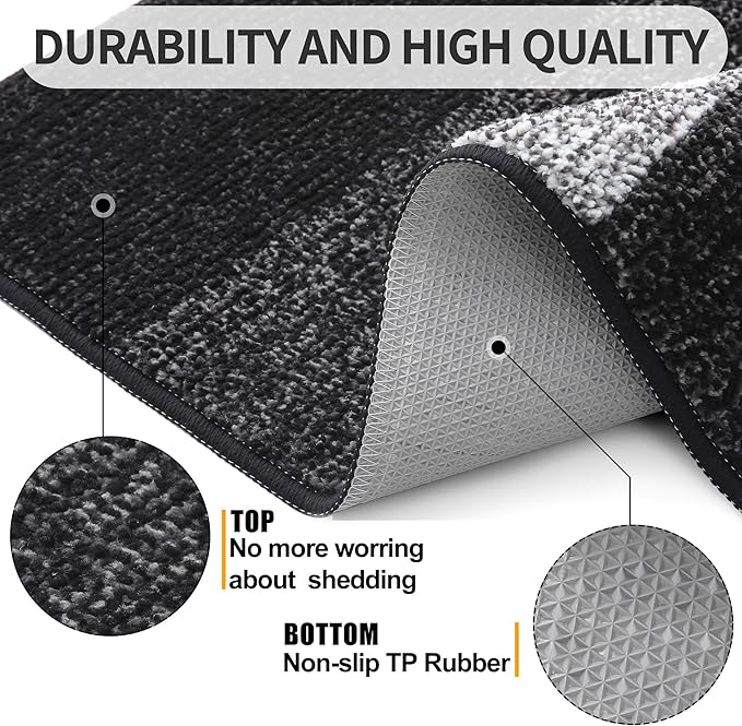 Kitinjoy Indoor Outdoor Door Mat, 44x24 Non-Slip Absorbent Dirt Trapper, Low-Profile Washable Inside Entrance Front Floor Mat, Sturdy Soft Entry Doormats for Entryway, Black