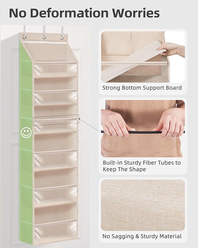 STORAGE MANIAC Over the Door Organizer 6-Shelf Closet Hanging Storage with 14 Mesh Pockets, 66lbs Capacity Clear Deep Pockets Behind Door Storage for Nursery, Bathroom, Bedroom, 1 Pack Oat Beige