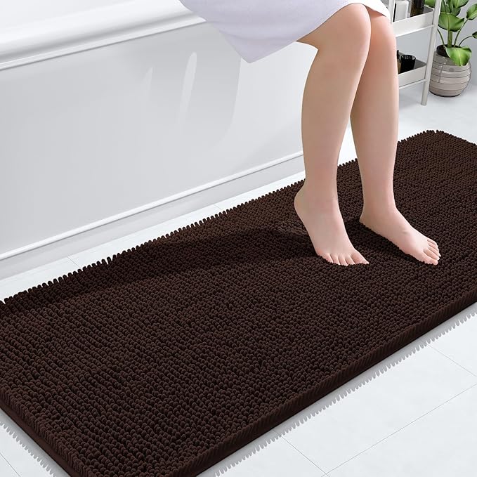 OLANLY Bathroom Runner Rugs 59x24, Extra Soft Absorbent Chenille Bath Rugs, Rubber Backing Quick Dry, Machine Washable Long Bath Mats for Bathroom Floor, Tub and Shower, Home Decor Accessories, Brown