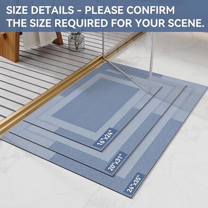 YDKGL Non Slip Bath Mat, Rubber Backing Ultra Thin Bathroom Rugs Fit Under Door Quick Dry Super Absorbent Washable Bath Rug Shower Mat for Bathroom Floor Bathtub Shower Sink, Easy Care Blue 24"x 35"