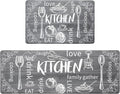 HEBE Kitchen Rugs Set of 2, Cushioned Anti Fatigue Kitchen Mats for Floor, Non Slip Waterproof Comfort Standing Desk Mat Carpet for Sink, Stove, Laundry Room, Gray