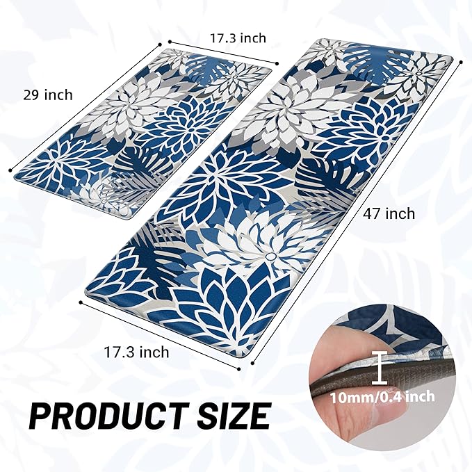 Arenarug Kitchen Mats for Floor 2PCS Cushioned Anti Fatigue Kitchen Mats Waterproof Non Slip Kitchen Mat Rug Set Comfort Foam Standing Mat for Sink, Laundry, Office, Blue Gray