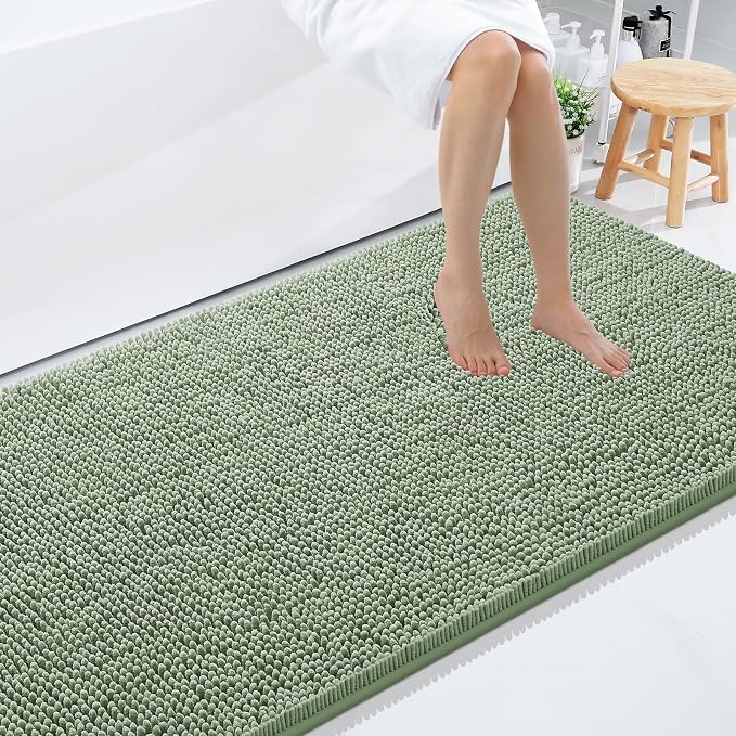 Smiry Luxury Chenille Bathroom Rugs 59x35, Extra Soft and Absorbent Shaggy Bath Mat, Machine Washable, Non-Slip Plush Carpet Runner for Tub, Shower, and Floor, Home Decor Accessories, Sage Green