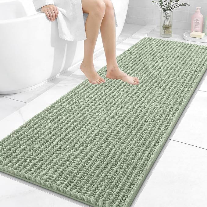 OLANLY Long Bathroom Rugs Runner 59x24, Thick Soft and Absorbent Chenille Bath Mat, Non-Slip, Machine Washable Quick Dry Bath Rugs for Tub Shower Floor, Home Decor Accessories, Sage Green