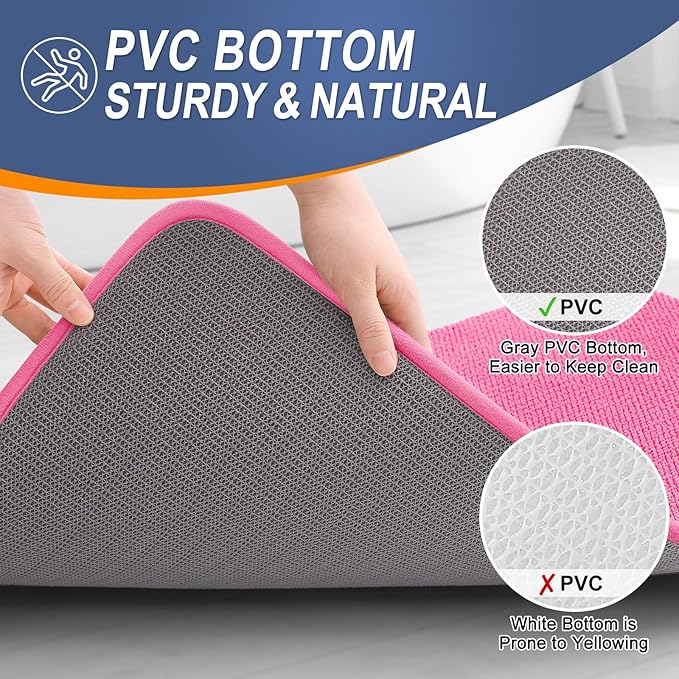 OLANLY Thick Memory Foam Small Bathroom Rugs 24x16, Extra Soft Absorbent Bath Rug, Quick Dry Bath Mats, Non-Slip, Machine Washable Carpet for Bathroom, Tub and Shower, Home Decor Accessories, Hot Pink