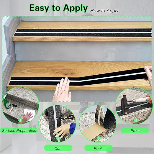 S&X Anti Slip Tape 4 Inch x 60 Ft, 2X Longer Heavy Duty Grip Tape with Glow-in-Dark Strip, Outdoor Stair Treads Non-Slip for Steps Ramps Decks, Non Skid for Enhanced Safety