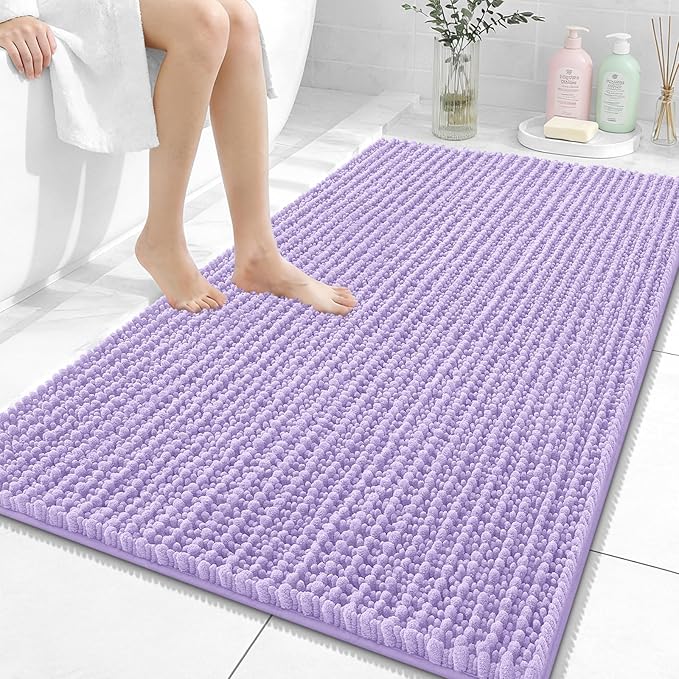 OLANLY Bathroom Rug Mat 44x32, Thick Soft and Absorbent Chenille Bath Mat, Non-Slip Rubber Backing, Machine Washable Quick Dry Bath Rugs for Tub Shower Floor, Home Decor Accessories, Lavender
