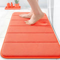 OLANLY Memory Foam Bath Mat 35x16, Super Soft Absorbent Bathroom Rugs, Quick Dry, Machine Washable Shower Floor Rugs, Bathmat Carpet, Bathroom Home Decor Accessories, Coral