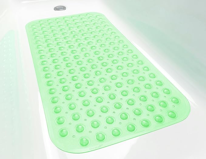 Large Non-Slip Bathtub & Shower Mat 31 inch x16 inch (Smooth/Non-Textured Tubs Only) Safe, Clean, Machine-Washable, Superior Grip&Drainage, Vinyl, Transparent Light Green, Medium