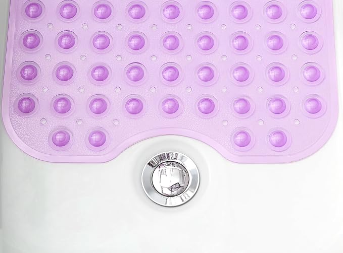 Extra-Long Non-Slip Bathtub & Shower Mat 39”x16” (Smooth/Non-Textured Tubs Only) Safe, Clean, Machine-Washable, Superior Grip&Drainage, Vinyl, Transparent Purple