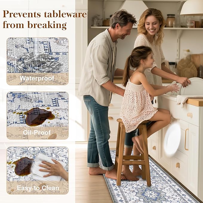Boho Kitchen Mats for Floor 2 Piece Set Anti Fatigue Cushioned PVC Kitchen Rugs Non Slip Waterproof Farmhouse Mats 2/5 Inch Comfort Standing Mat for Sink, Laundry, 23.6"x39"+23.6"x59",C2