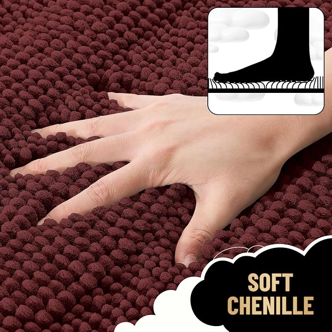 OLANLY Thick Bathroom Rugs 36x24, Extra Absorbent Chenille Striped Bath Rugs, Rubber Backing, Machine Wash Dry, Bath Mats for Bathroom Floor, Tub and Shower, Home Decor Accessories, Andorra Red-Brown