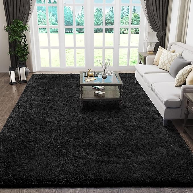 Ophanie Black Area Rug 5x7 Rugs for Living Room, Fluffy Furry Shaggy Fuzzy Rug, Carpets for Bedroom Shag Plush Soft Large, Kids Home Decor Aesthetic