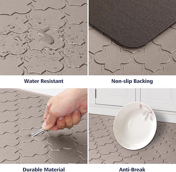 WISELIFE Kitchen Mat Cushioned Anti Fatigue Floor Mat,17.3"x39", Thick Non Slip Water Resistant Kitchen Rugs and Mats,Heavy Duty PVC Foam Standing Mat for Kitchen,Floor,Home,Desk,Sink,Laundry,Khaki