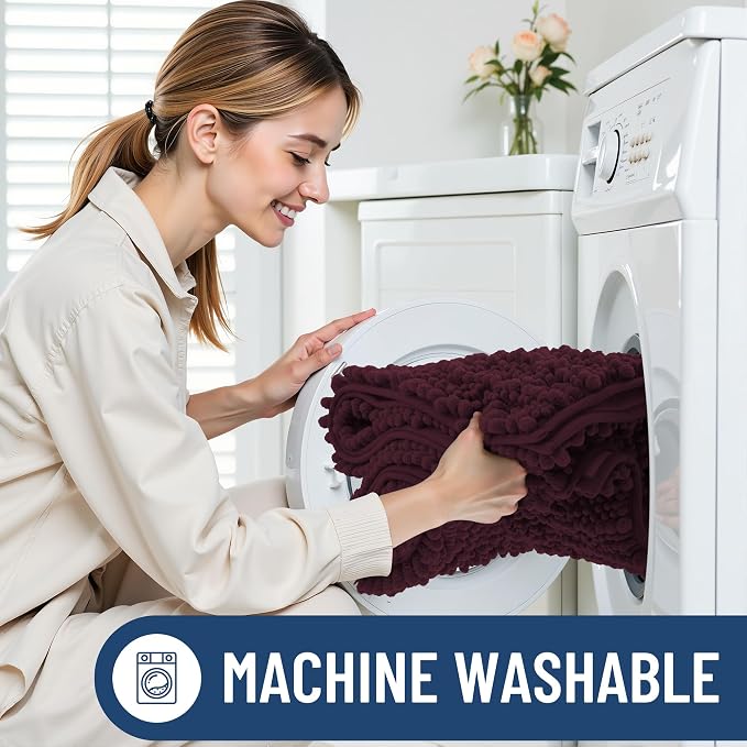 Smiry Bathroom Rugs Mat 30x20, Extra Soft Absorbent Chenille Bath Rugs, Non Slip Rubber Backing Machine Washable Quick Dry Bath Mats for Bathroom Floor, Tub, Shower, Home Accessories, Black Cherry