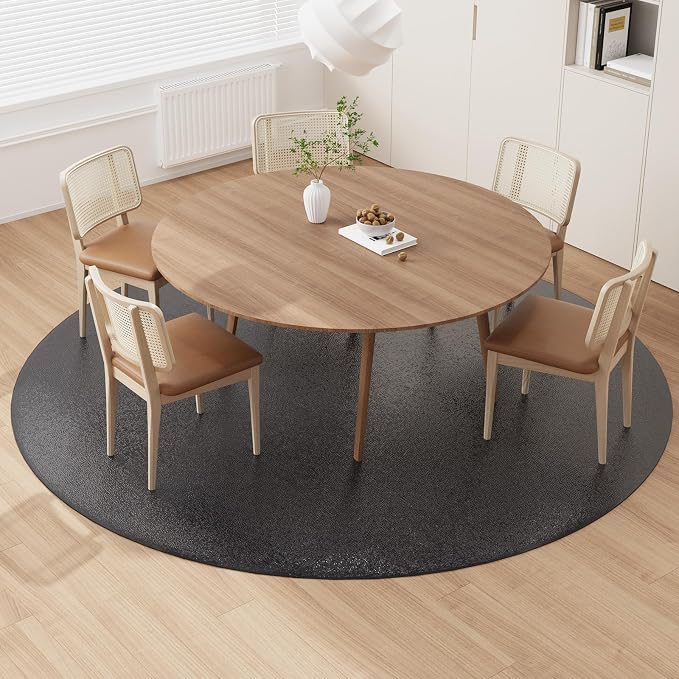 Black Plastic Floor Mat for Under Dining Table, 6ft Round No Slip Waterproof Vinyl Area Rug for Home, Anti-Spill Hard Floor Protector Cover for Living Room, Splat Mat for Under High Chair