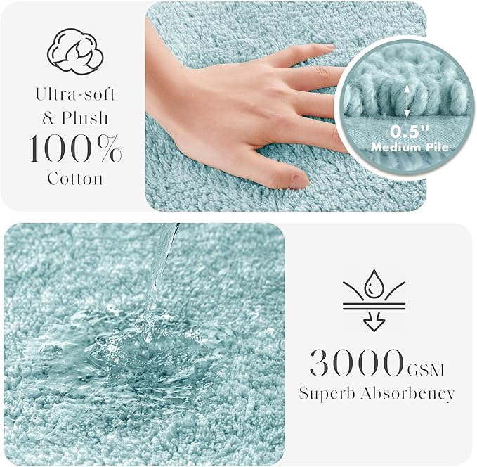 Madison Park Splendor Reversible 100% Cotton Tufted Bathroom Rug-3000 GSM Hotel Quality Luxurious Plush Medium Pile Bath Mat Absorbent, Quick Dry, Shower Room Décor, 24x72, Blue