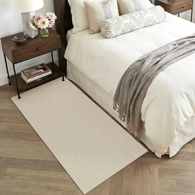 KOZYFLY 3x6 Washable Runner Rug, Non Slip Wide Runners for Hallway, Woven Large Entryway Runners, Braided Floor Carpet Runner for Entry, Kitchen, Bedside, Hall, Ivory/Camel/Brown