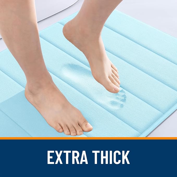 OLANLY Memory Foam Bath Mat 30x20, Super Soft Absorbent Bathroom Rugs, Quick Dry, Machine Washable Shower Floor Rugs, Bathmat Carpet, Bathroom Home Decor Accessories, Sky Blue