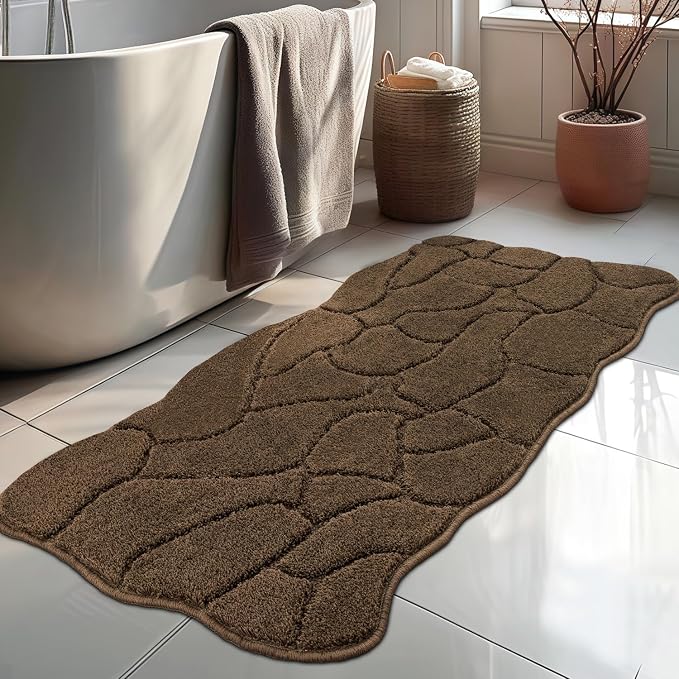 BSICPRO Large Bathroom Rugs Runner, 22x47 Inches Long Bath Mats Non Slip, Soft Absorbent and Quick Dry Microfiber Bath Rugs for Bathroom Decor, Machine Washable (Brown)