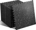 SUPERJARE 0.56'' Thick 24 Pcs 96 Sq Ft Rubber Top Exercise Equipment Mats, High Density EVA Foam Mats with Rubber Top, Interlocking Gym Flooring for Home Gym, Protective Workout Mat, Black/Grey