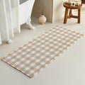 TYUU Waffle Runner Rug Bathroom, Long Boho Bathroom Rugs Non Slip Washable Absorbent Checkered Bathroom Mat Quick Dry Farmhouse Bath Mat, 60"x24" Khaki and White