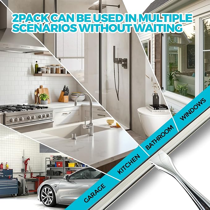 ALFLOD 2PACK All-Purpose Shower Squeegee for Shower Doors, Tile Shower Walls, Bathroom, Window, Glass and Car Windshield, Mirrors and Kitchen-Stainless Steel, 9.9-Inch, Silver