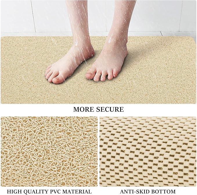 LuxStep Shower Mat Bathtub Mat,24x24 inch, Non-Slip Bath Mat with Drain, Quick Drying PVC Loofah Bathmat for Tub,Shower,Bathroom (Phthalate Free,Khaki)