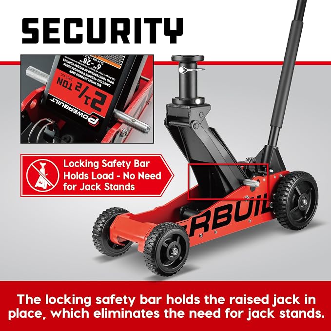 Powerbuilt 2.5 Ton Big Wheel Off Road Jack, Vehicle Lift for Trucks, SUVs, ATVs Offroad Vehicles, Oversized Wheels for Rugged Terrain, 5000 LB Capacity, Orange 620703ECE
