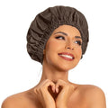Reusable Shower Cap for Women, Large Waterproof Shower Bonnet with Elastic Band, Washable Bath Hair Cap for Long, Curly Hair, Braids, Daily Shower, Home Spa, Travel(Dark Coffee)