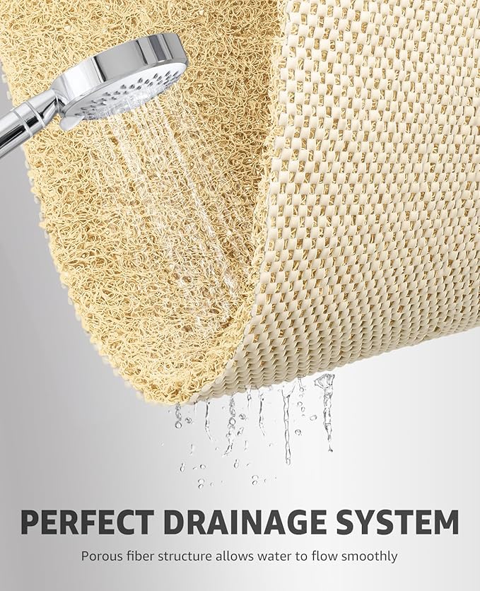 OTHWAY Shower Mat Non Slip Without Suction Cups, Quick Drying Bathtub Mat Non Slip for Shower Bathroom, PVC Loofah Shower Mat for Wet Areas (Beige)